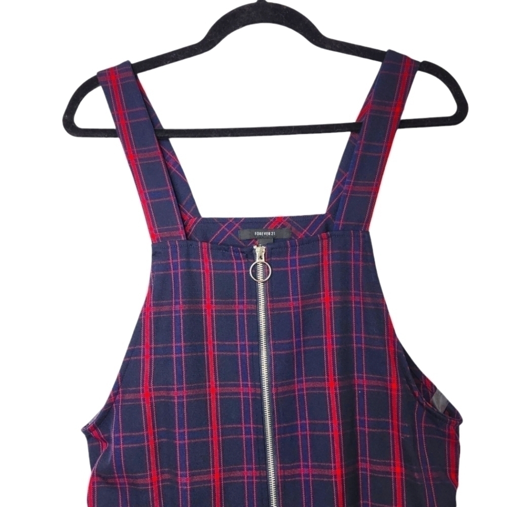 FOREVER 21 NAVY & RED PLAID JUMPER DRESS SIZE SMALL - Picture 2 of 5